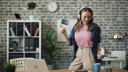 Woman wearing headsets